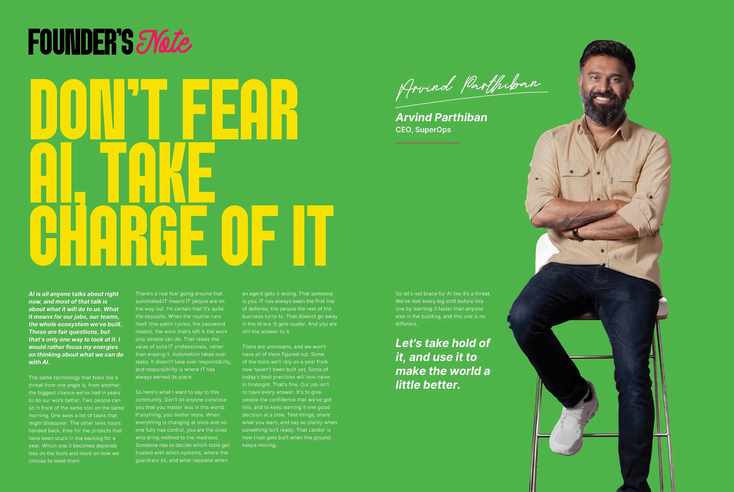 Founder's Note: Don't fear AI, take charge of it, with Arvind Parthiban, CEO, SuperOps