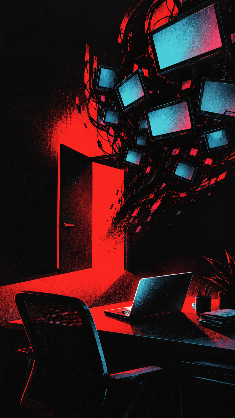 Abstract glitch-style illustration representing an employee installing an unapproved AI tool