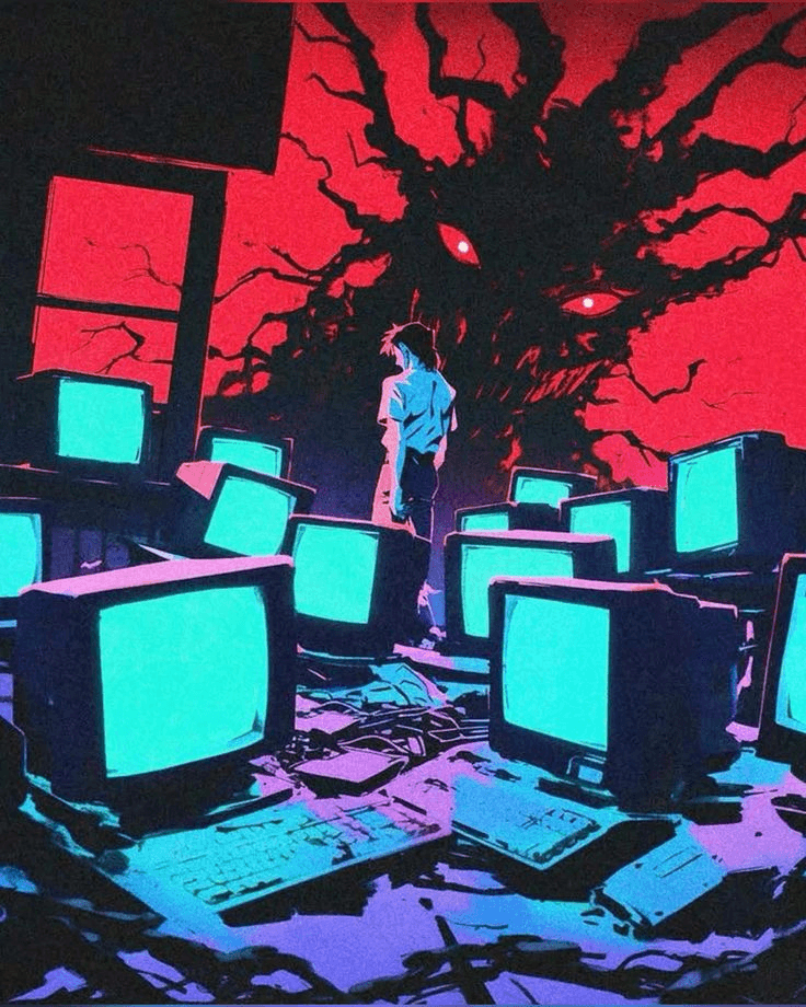 Abstract glitch-style illustration representing IT receiving an emergency call when AI goes wrong