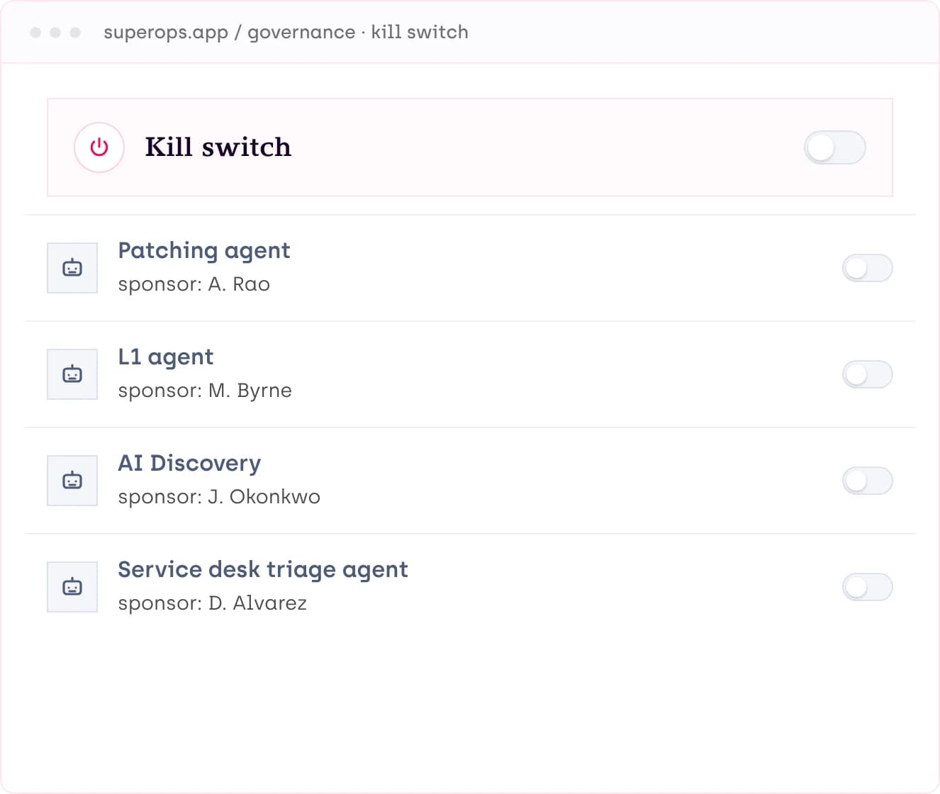 Placeholder product view: kill switch
