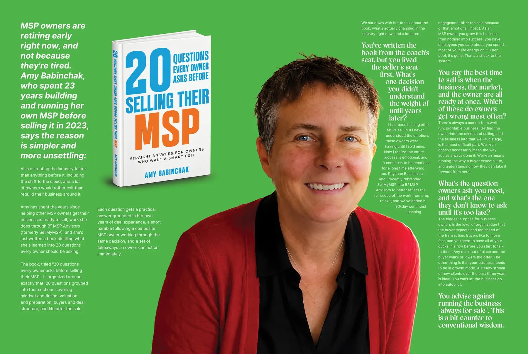 Amy Babinchak with her book, 20 Questions Every Owner Asks Before Selling Their MSP